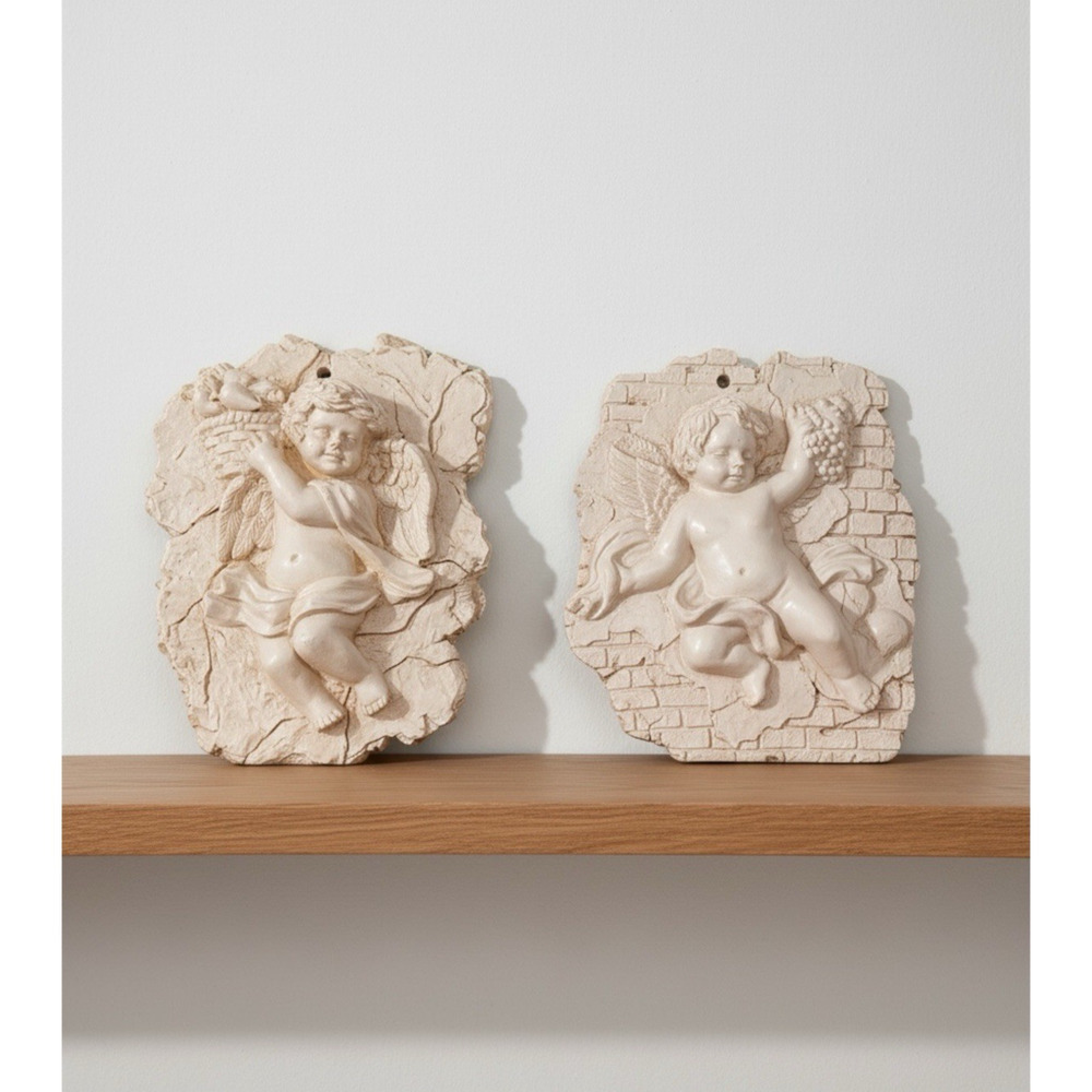 Vintage Cherub Wall Plaques Set of 2 Cherub Angels
